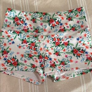 Fleo High Waist Floral Women's Shorts - Cream and Multicolor